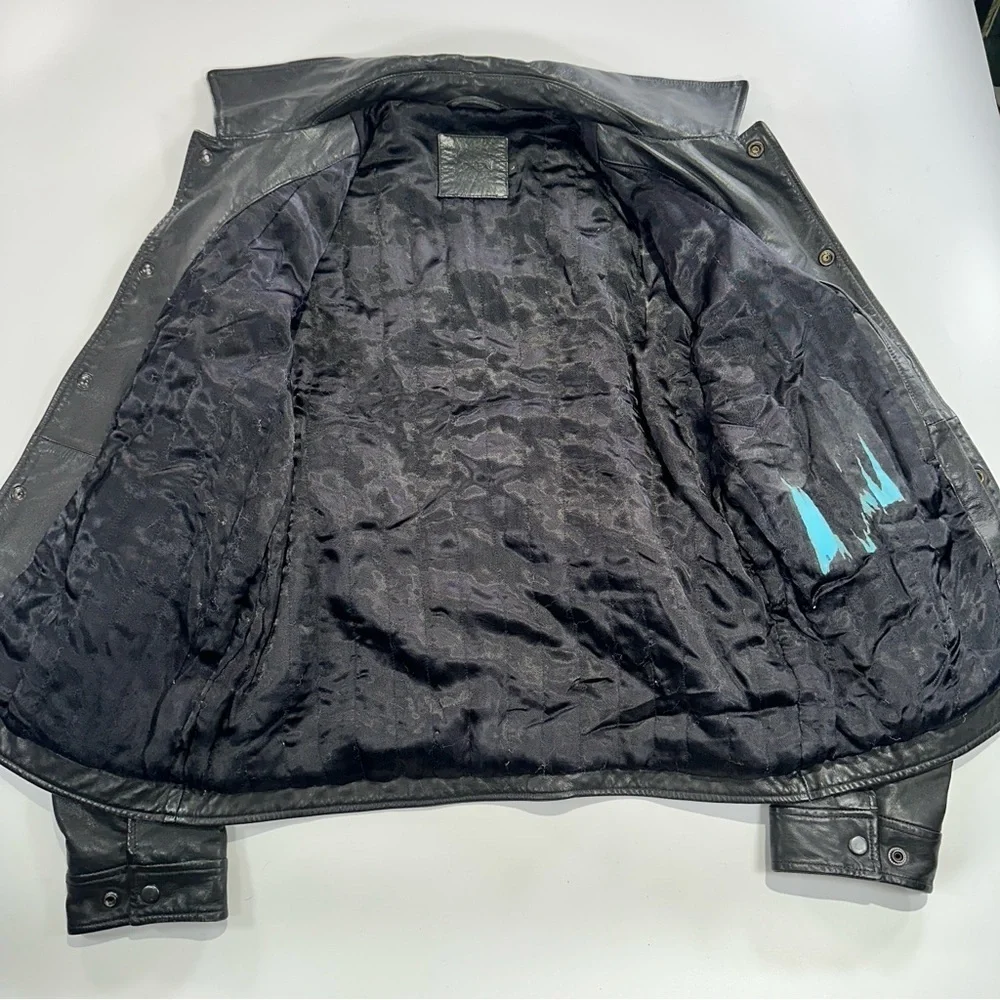 J.Crew Coach Jacket Snap Front Crackled Leather Black Medium